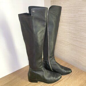 Women's 7M Michael Kors Bromley Black Leather Zip Up Knee High Riding Boots